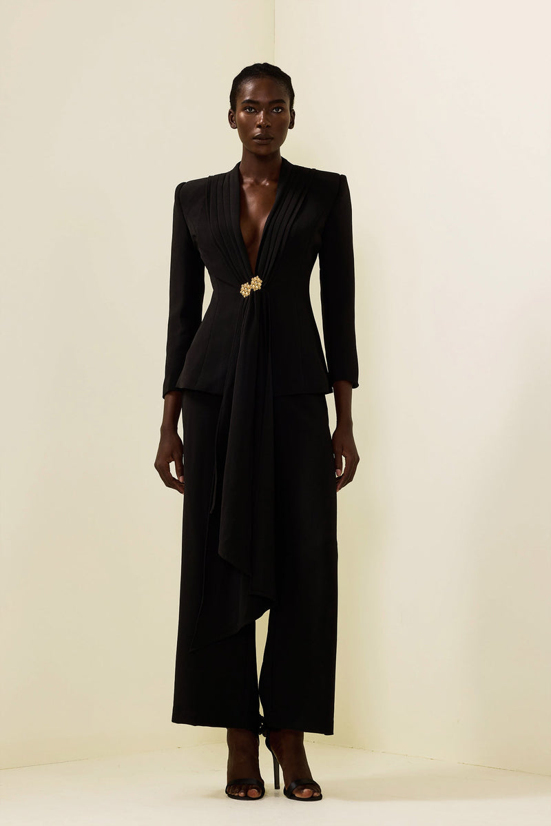 Ruched Bottom Blazer ＆ Mid Waist Pants Set