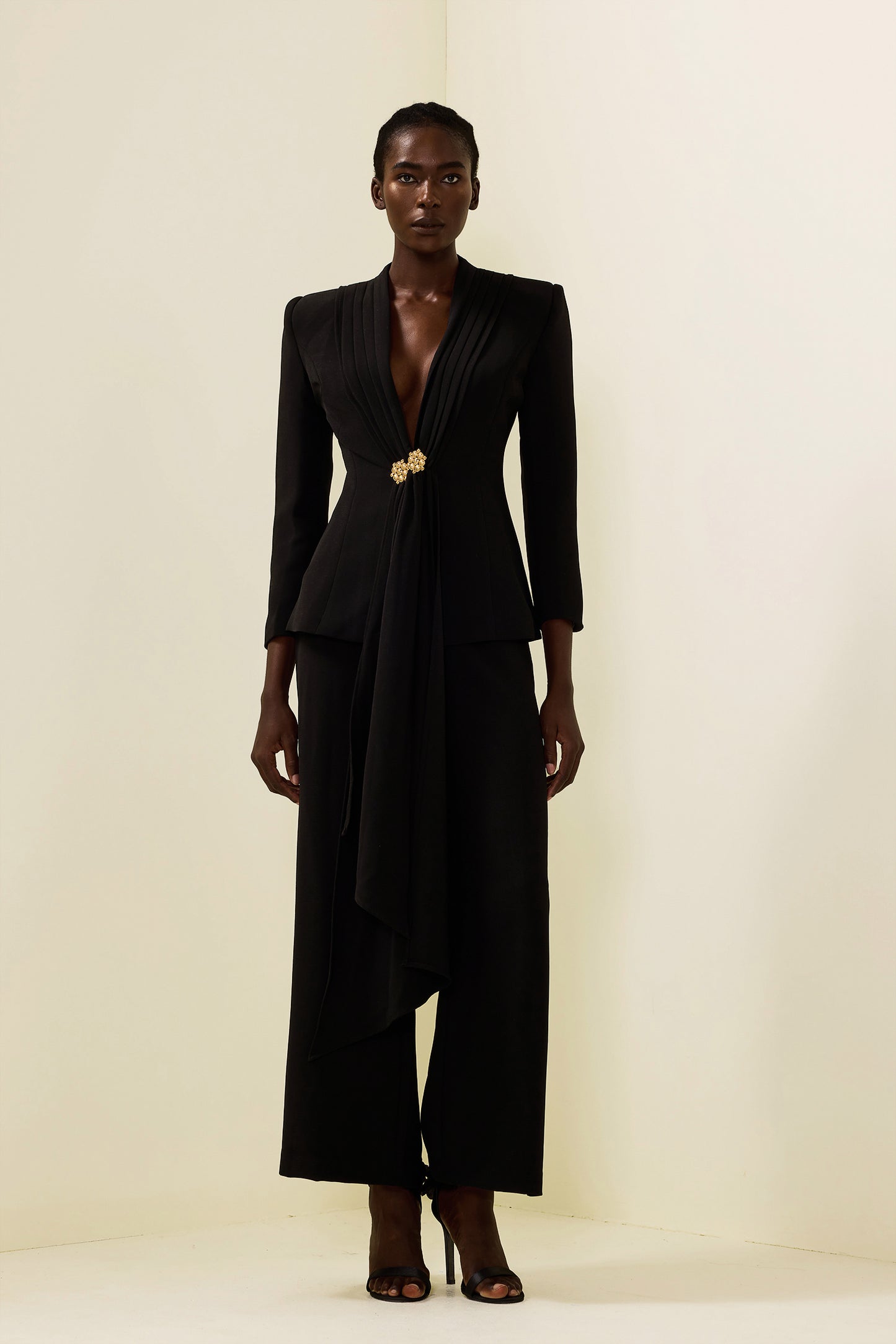 Ruched Bottom Blazer ＆ Mid Waist Pants Set