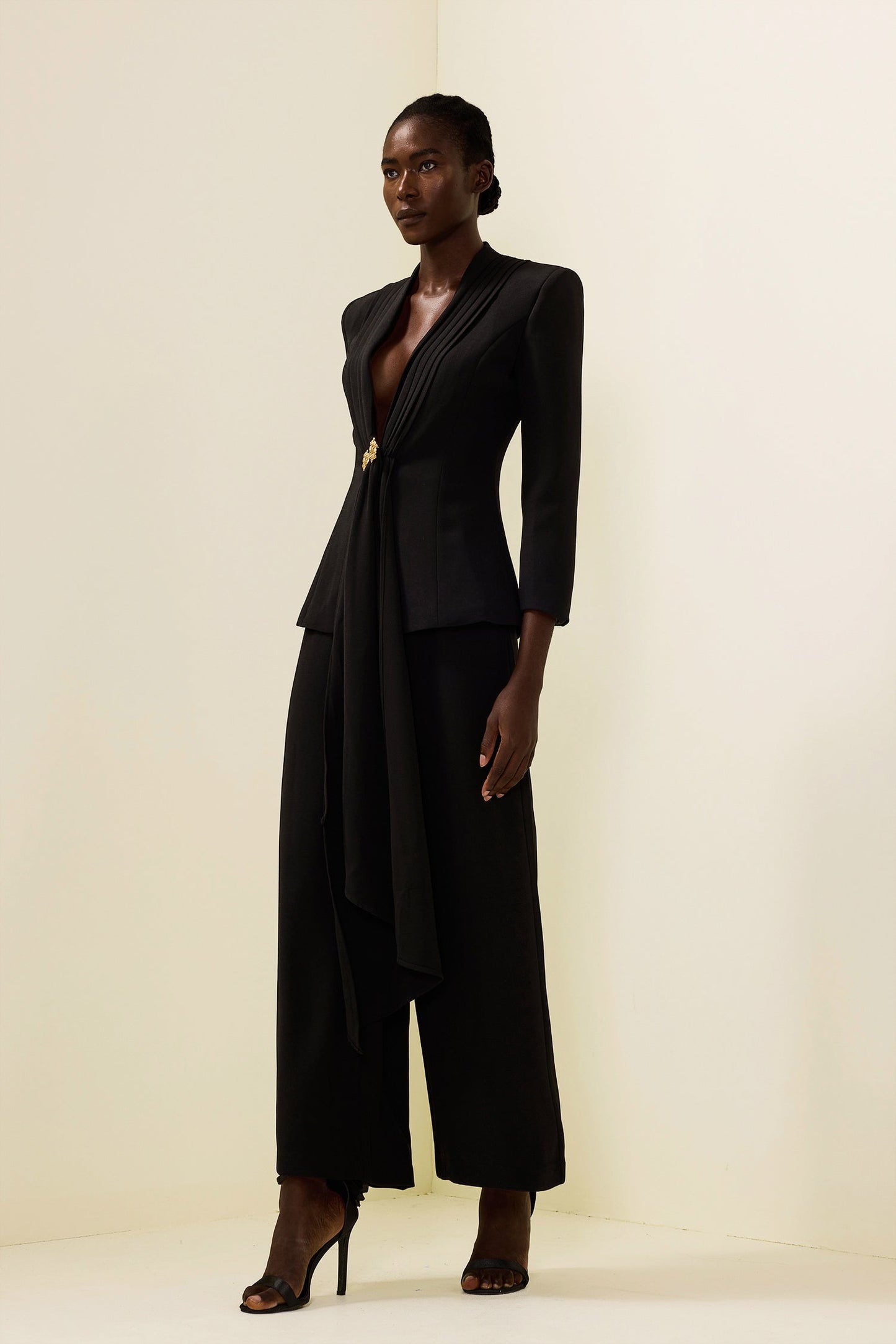Ruched Bottom Blazer ＆ Mid Waist Pants Set