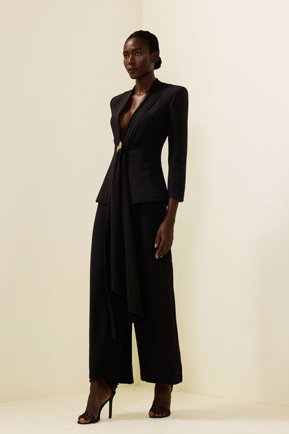 Ruched Bottom Blazer ＆ Mid Waist Pants Set