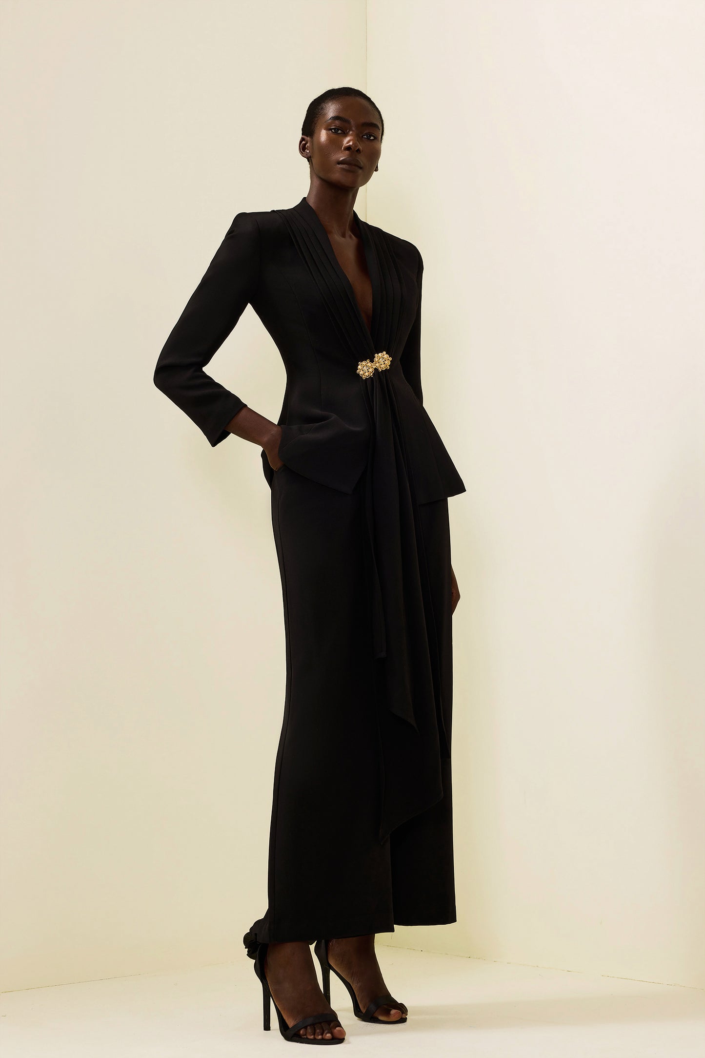 Ruched Bottom Blazer ＆ Mid Waist Pants Set