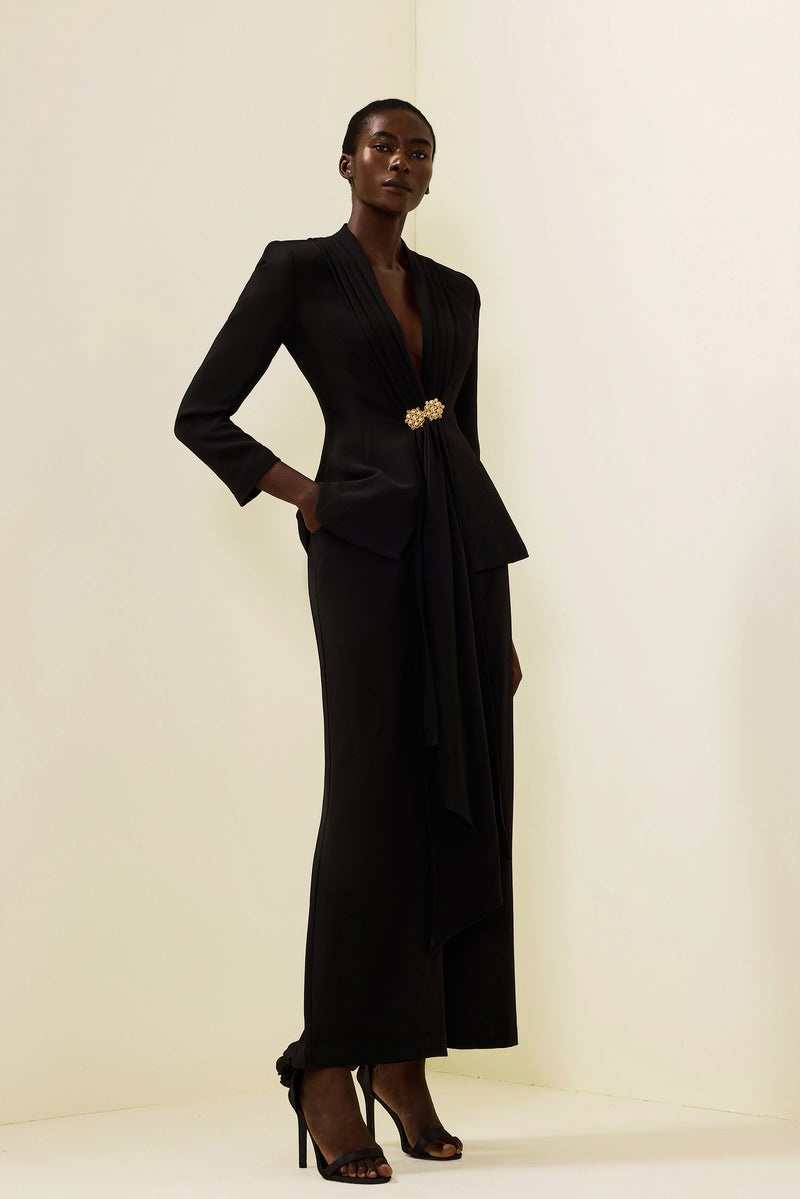 Ruched Bottom Blazer ＆ Mid Waist Pants Set