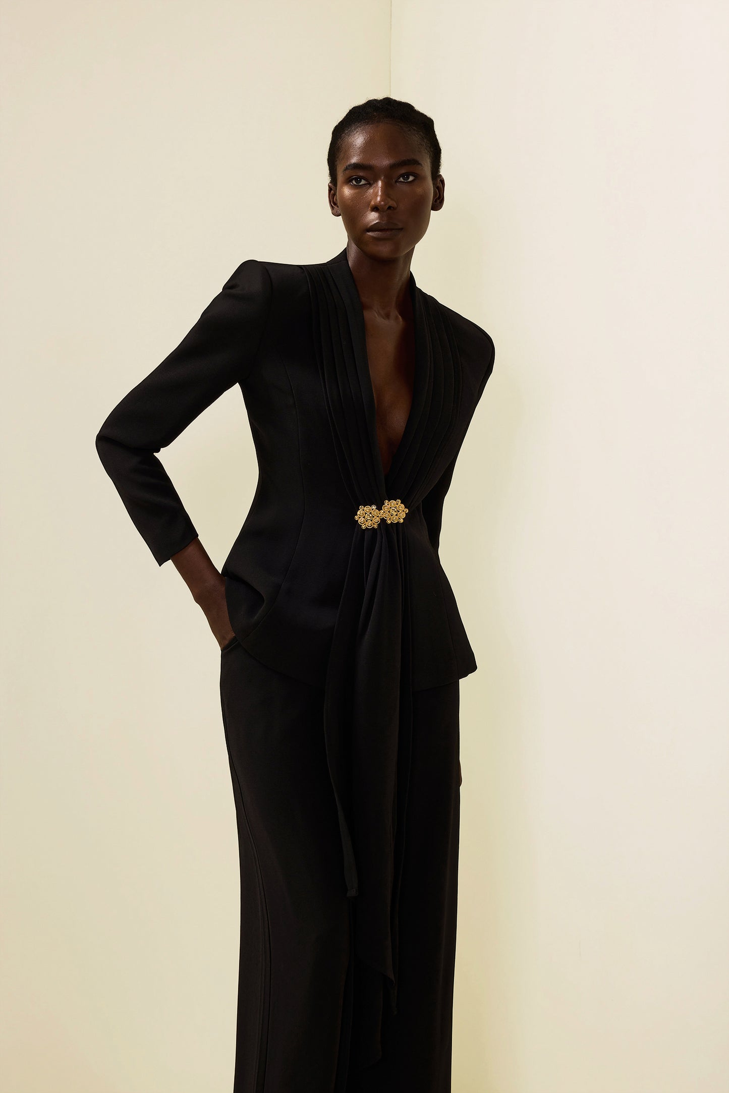 Ruched Bottom Blazer ＆ Mid Waist Pants Set