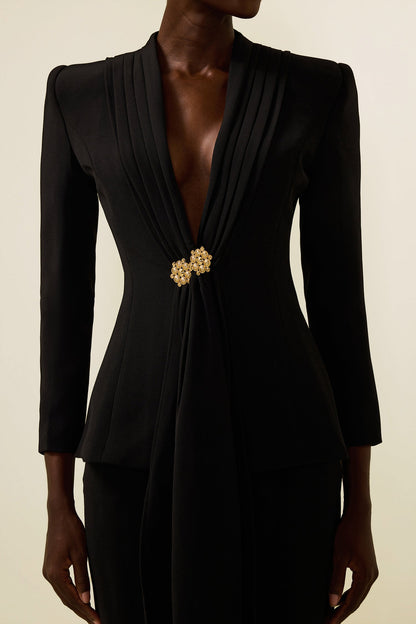 Ruched Bottom Blazer ＆ Mid Waist Pants Set