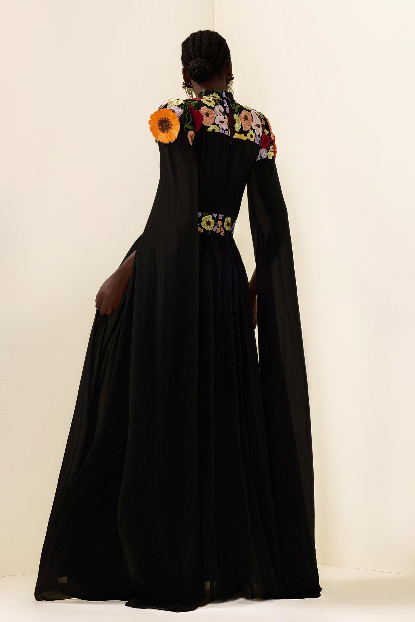 Embroidered Cape Sleeve Maxi Dress
