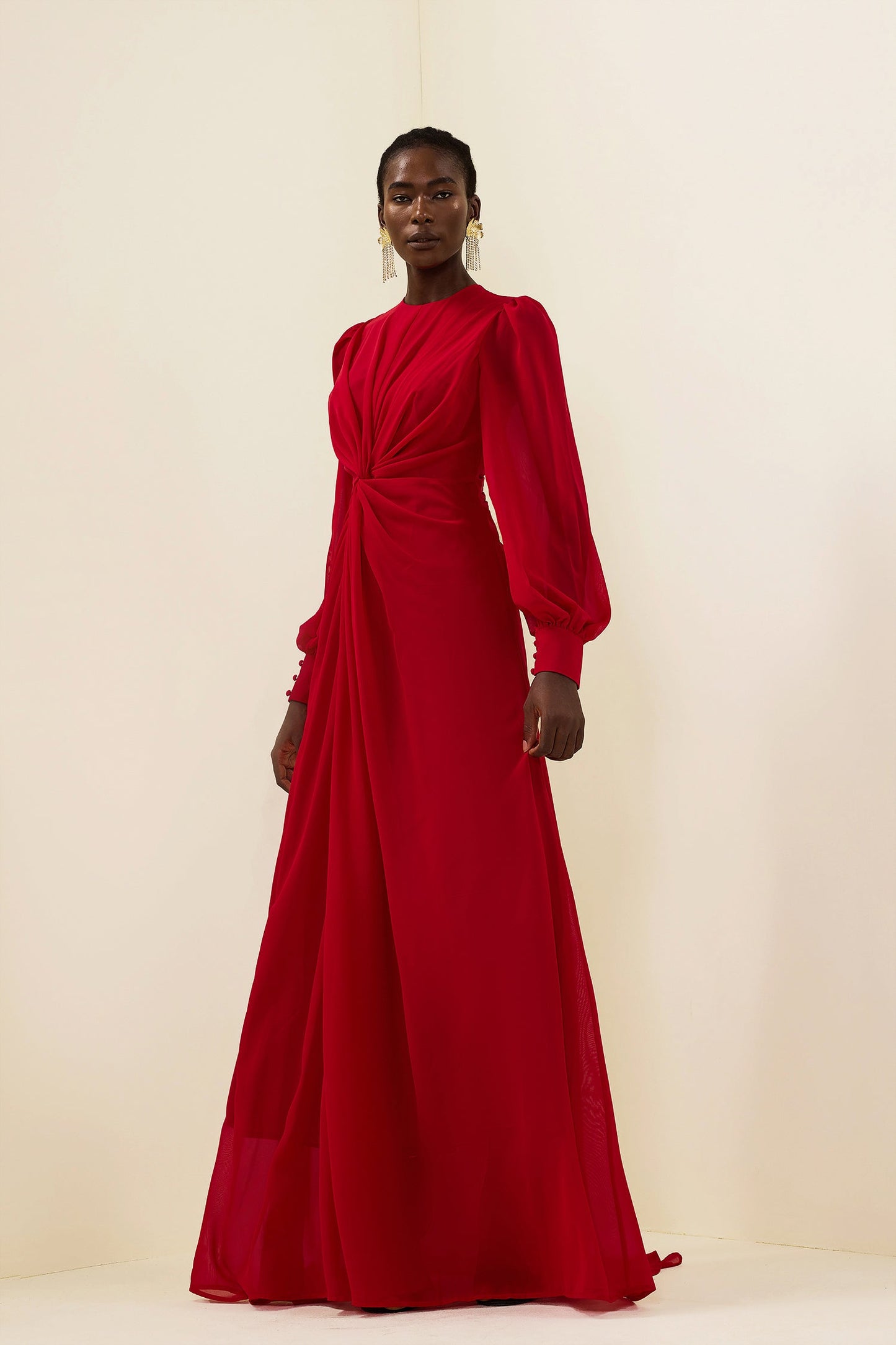 Knotted Lantern Sleeve Maxi Dress