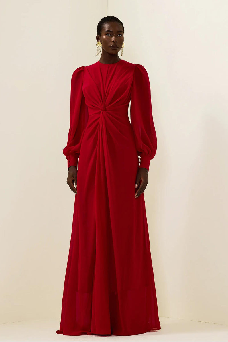 Knotted Lantern Sleeve Maxi Dress