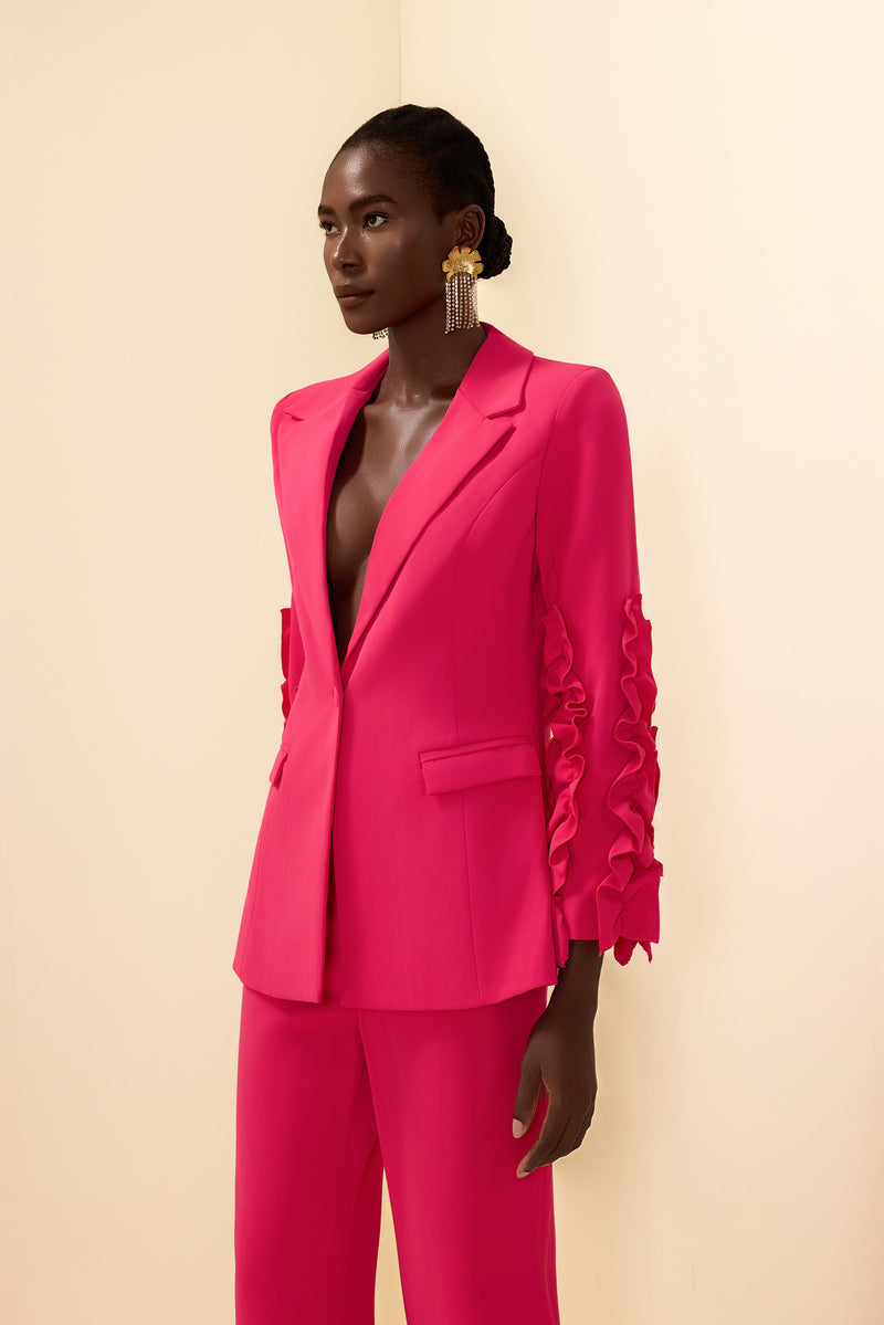 Frill Long Sleeeve Blazer & High Waist Pants Set