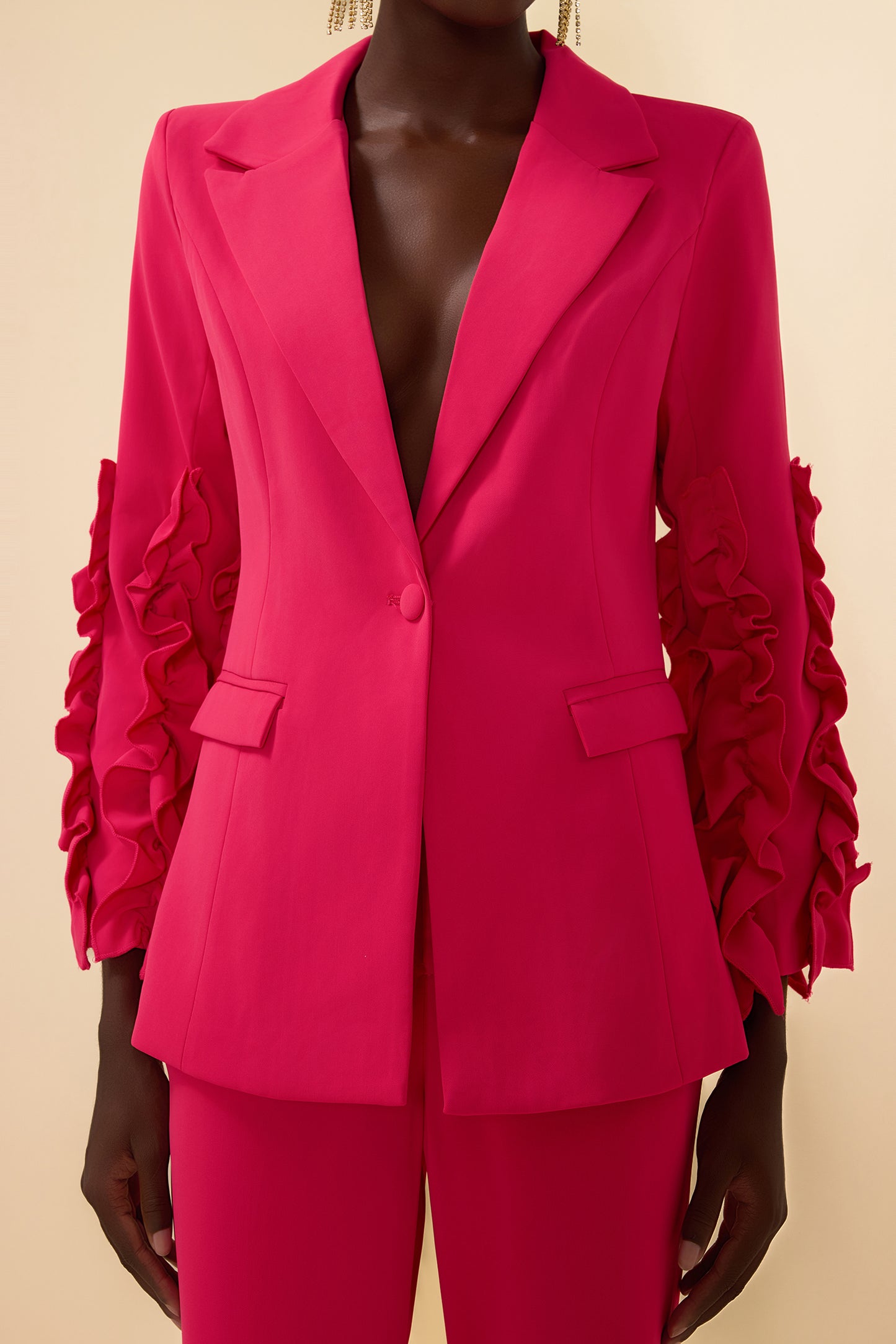 Frill Long Sleeeve Blazer & High Waist Pants Set