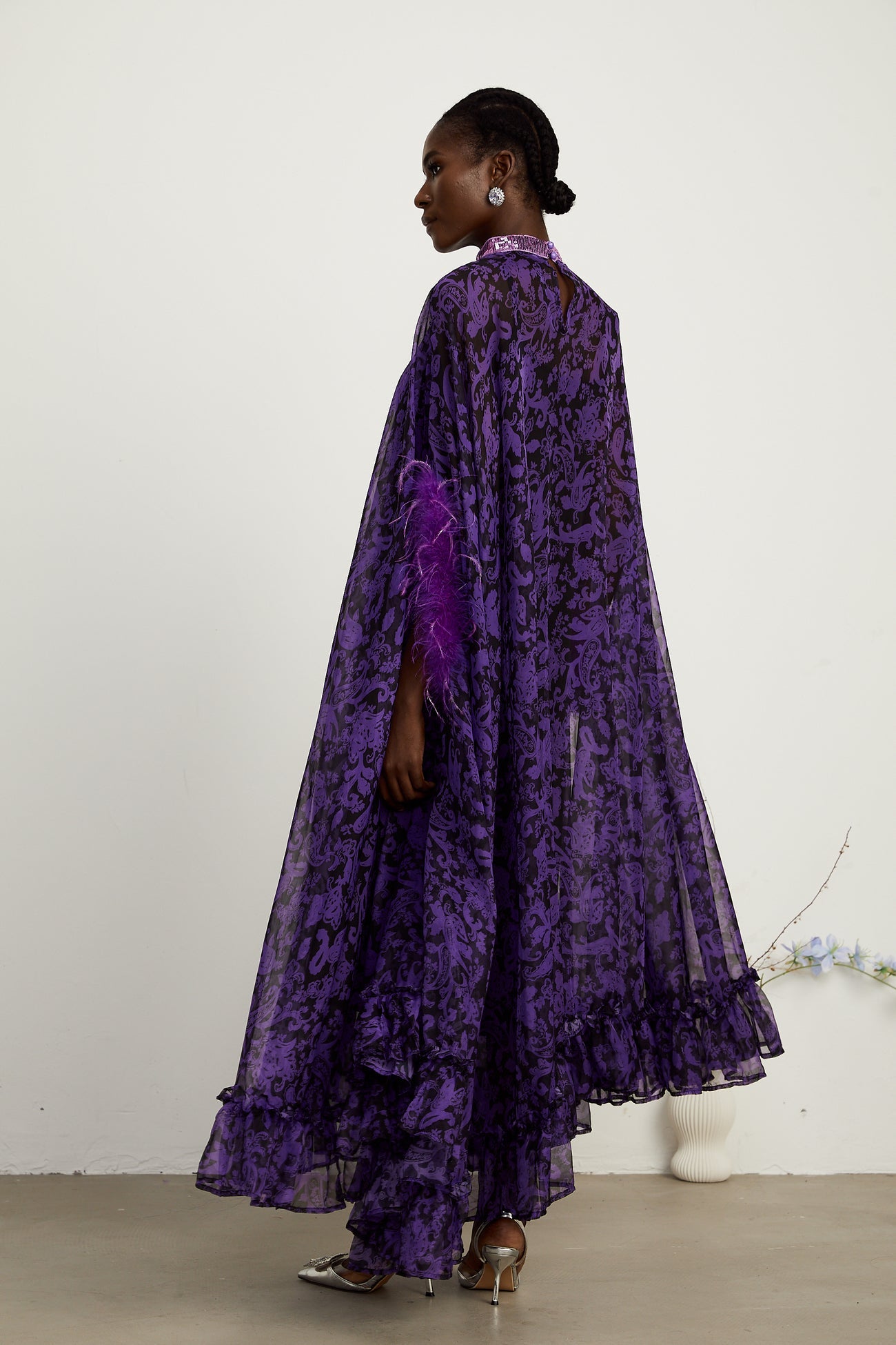 Dana Sequins Feather Printed Maxi Dress
