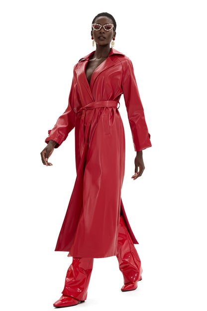 Pu Leather Double Breasted Midi Coat
