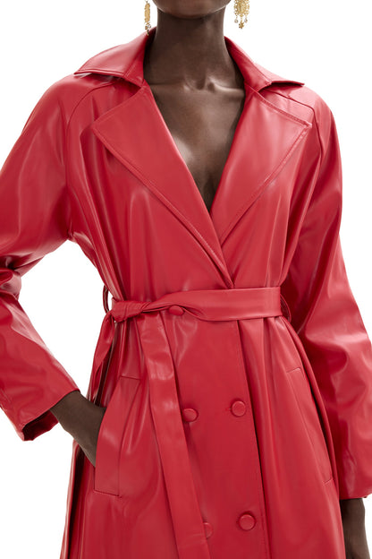 Pu Leather Double Breasted Midi Coat