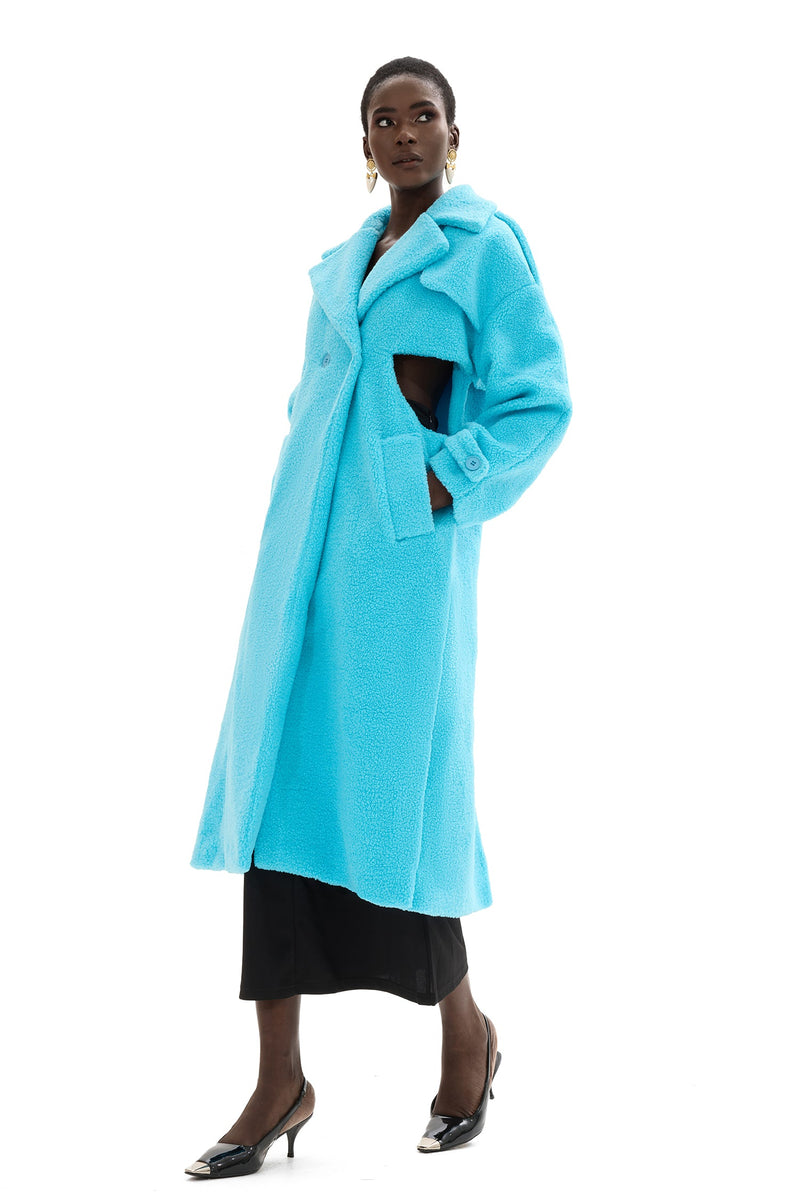 Granular Fleece Fabric Cut-out Midi Coat
