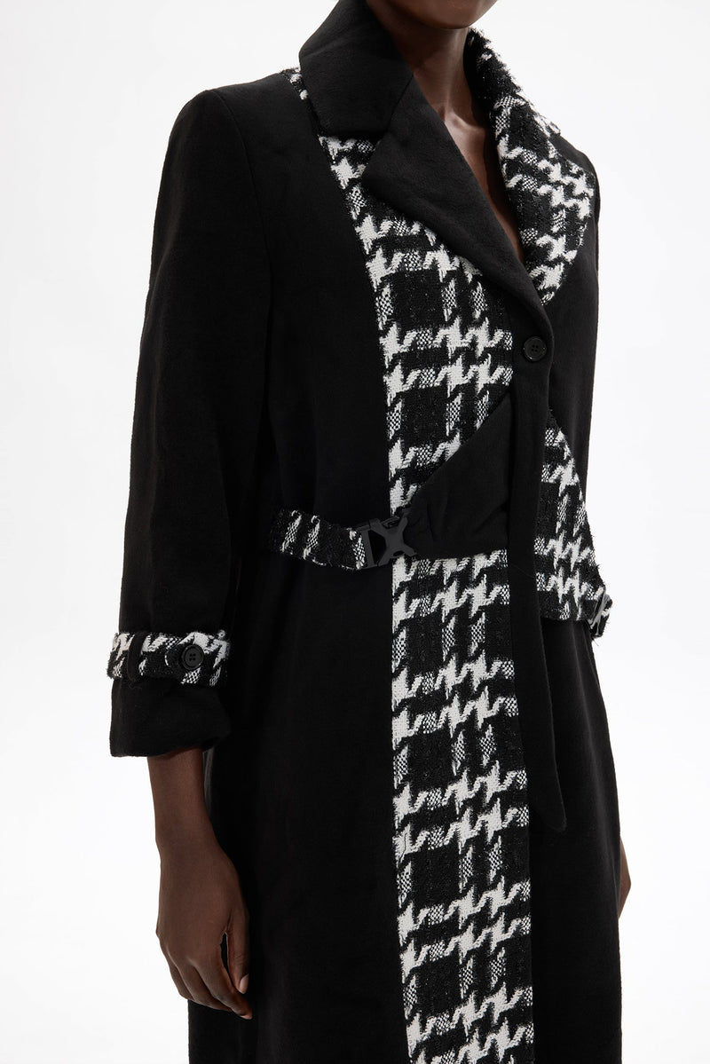 Woolen Splicing Tweed Long Sleeve Coat