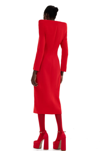 Stand Collar Long Sleeve Midi Coat