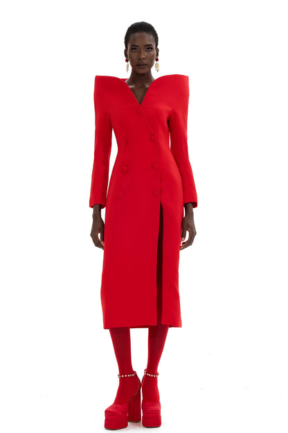 Stand Collar Long Sleeve Midi Coat