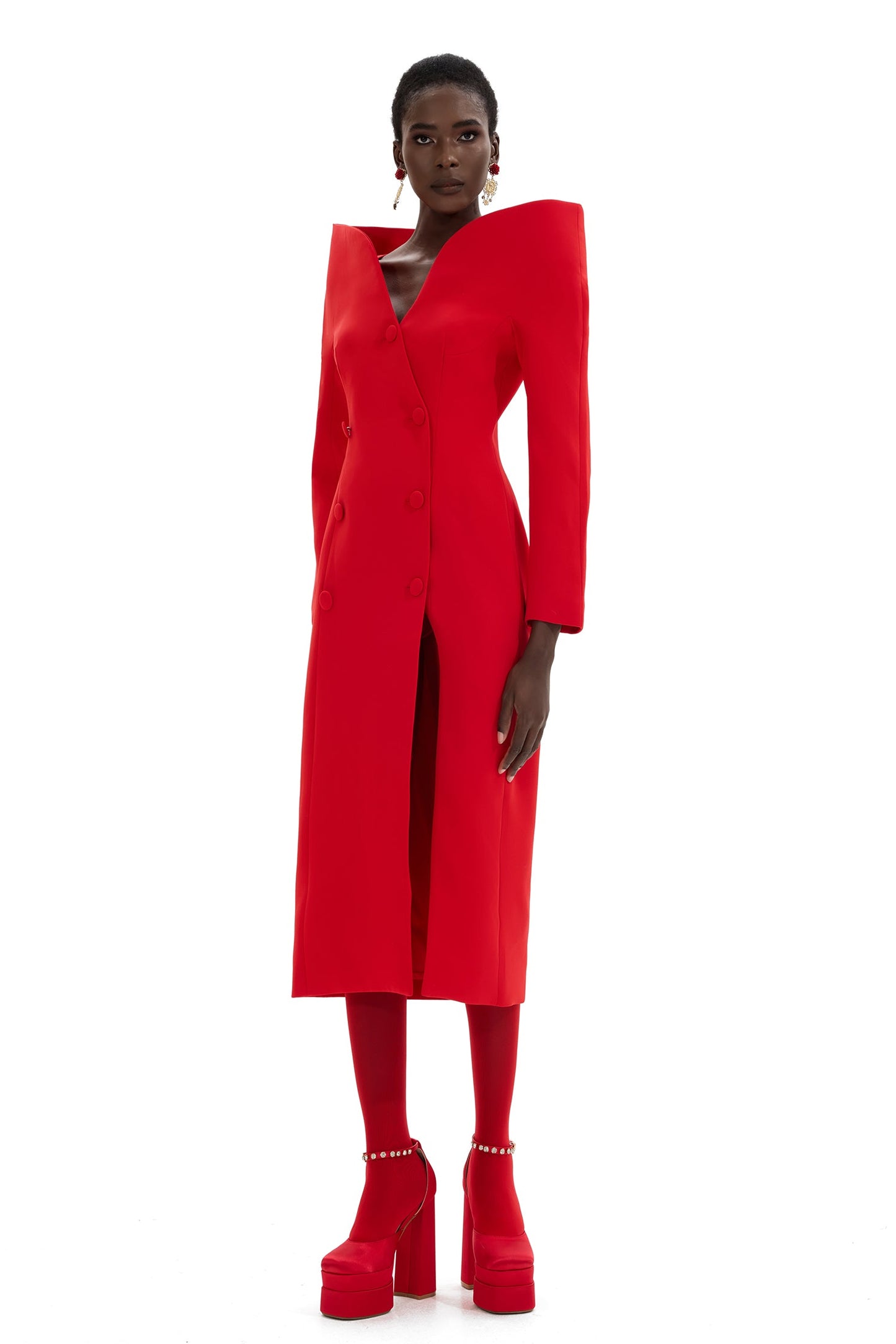 Stand Collar Long Sleeve Midi Coat