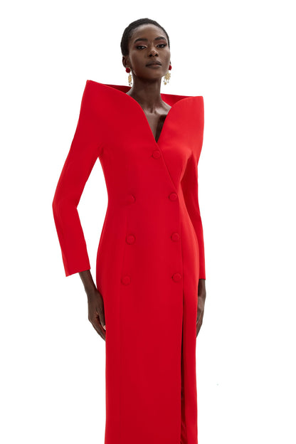 Stand Collar Long Sleeve Midi Coat
