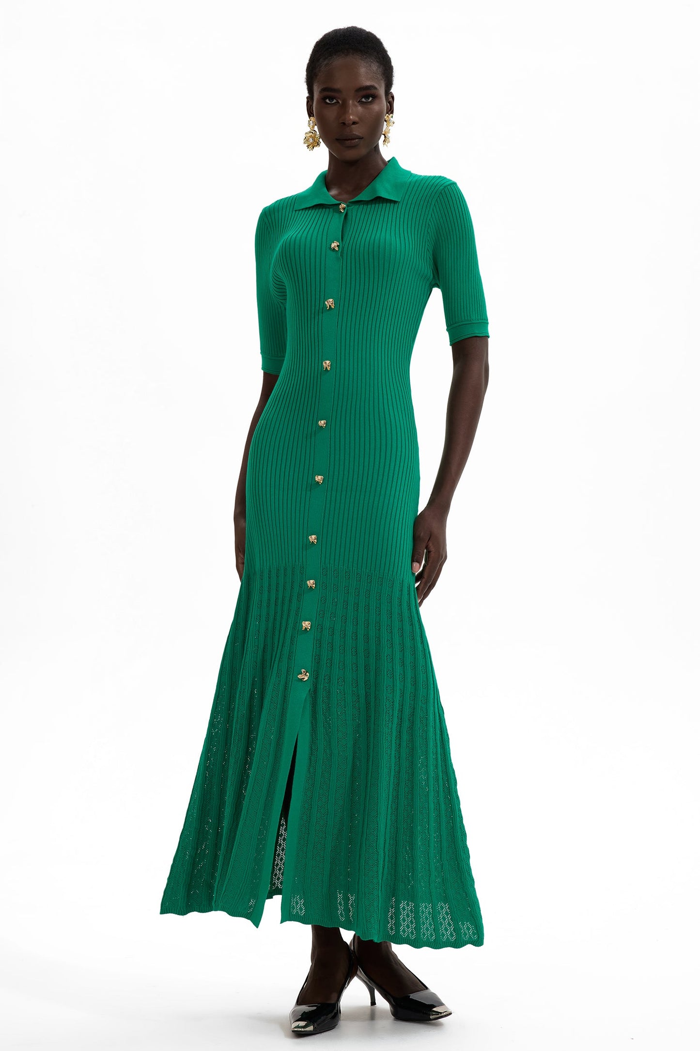 Jersey Flapped Metal Button Midi Dress