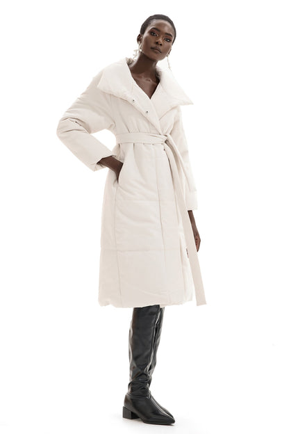 Stand Collar Long Sleeve Quilted Coat