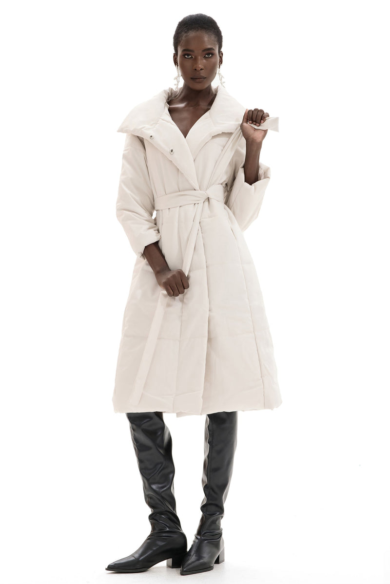 Stand Collar Long Sleeve Quilted Coat