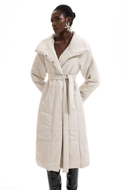 Stand Collar Long Sleeve Quilted Coat