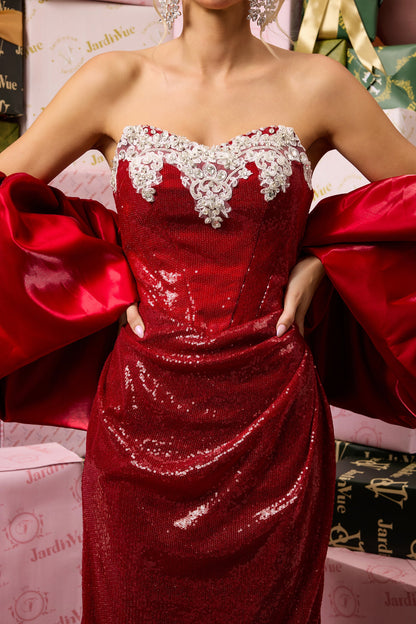 Rhinestone Sequin Sleeveless Maxi Dress With Cape