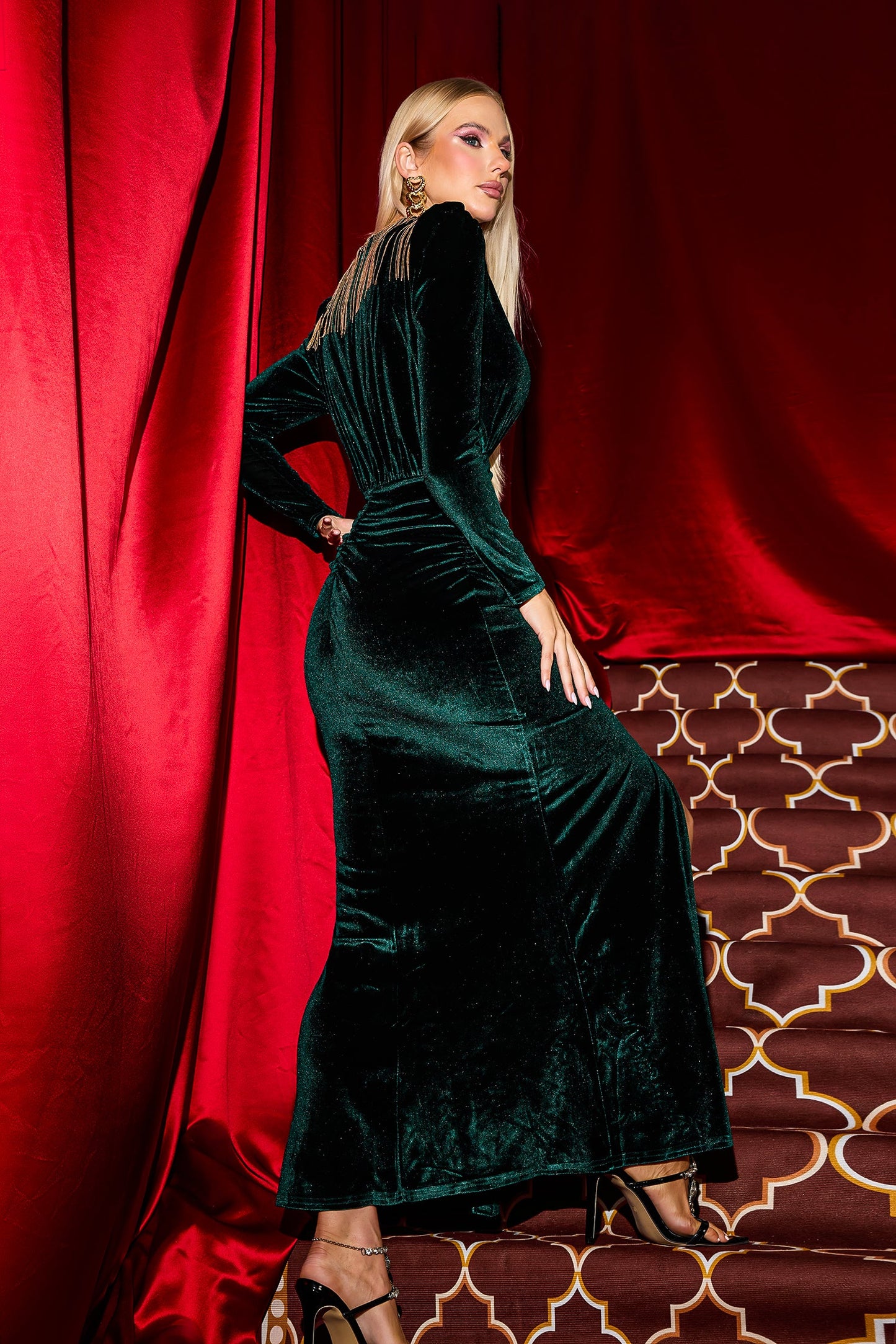 Velvet Tassel V-neck Maxi Dress