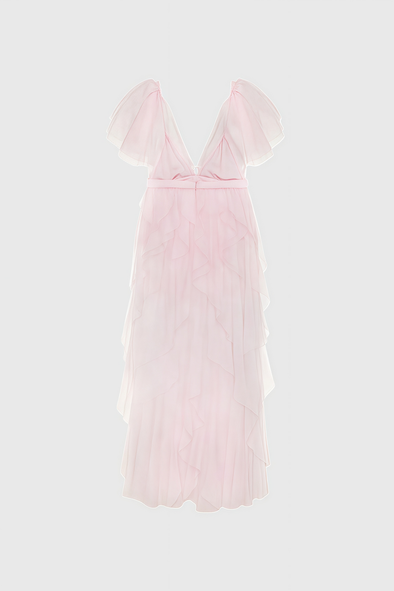 Chlos Pink Lace Mesh Maxi Dress