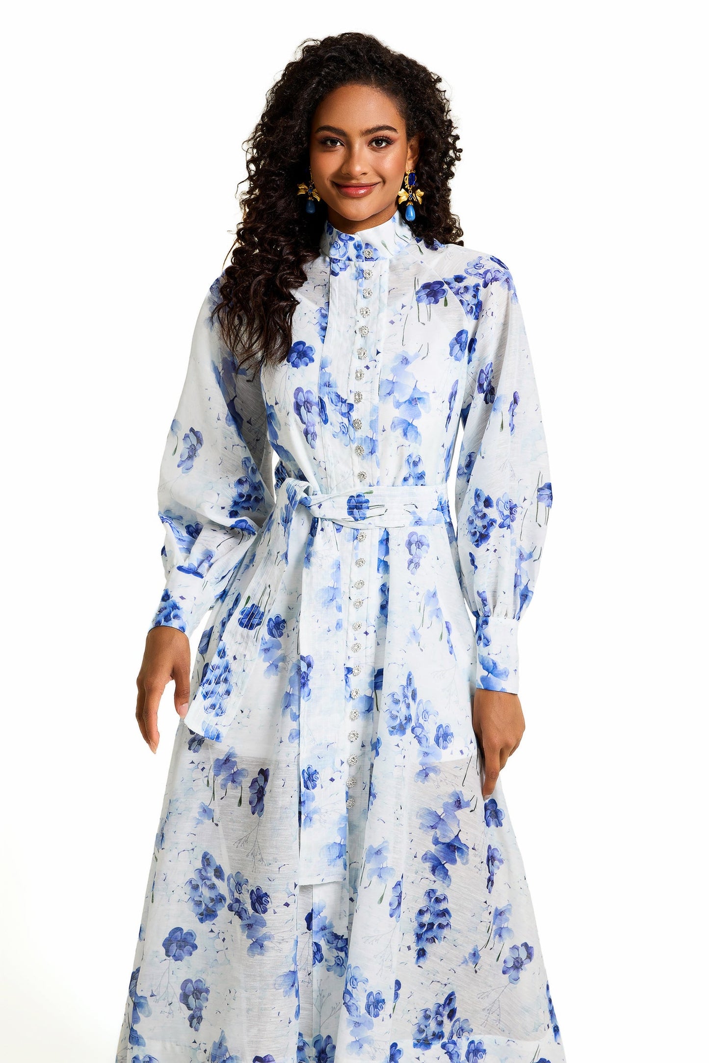 Rhinestone Single Breasted Midi Dress