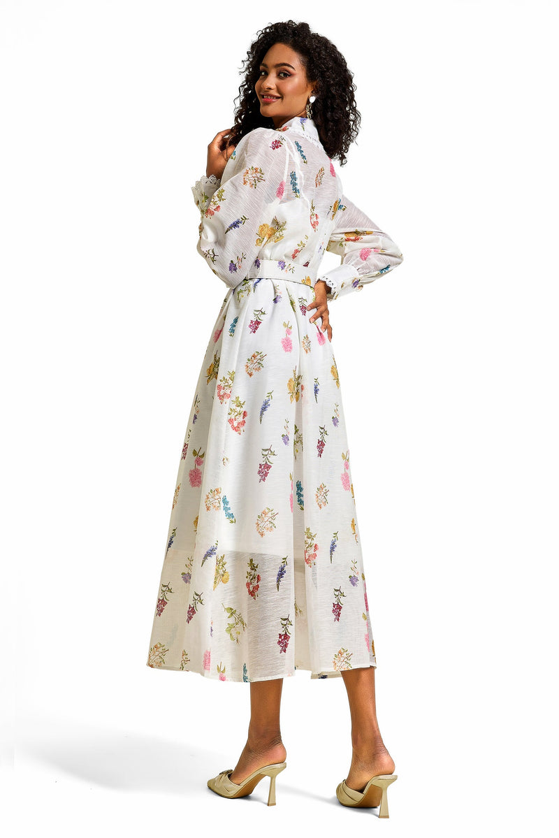 Lace Lantern Sleeve Midi Dress