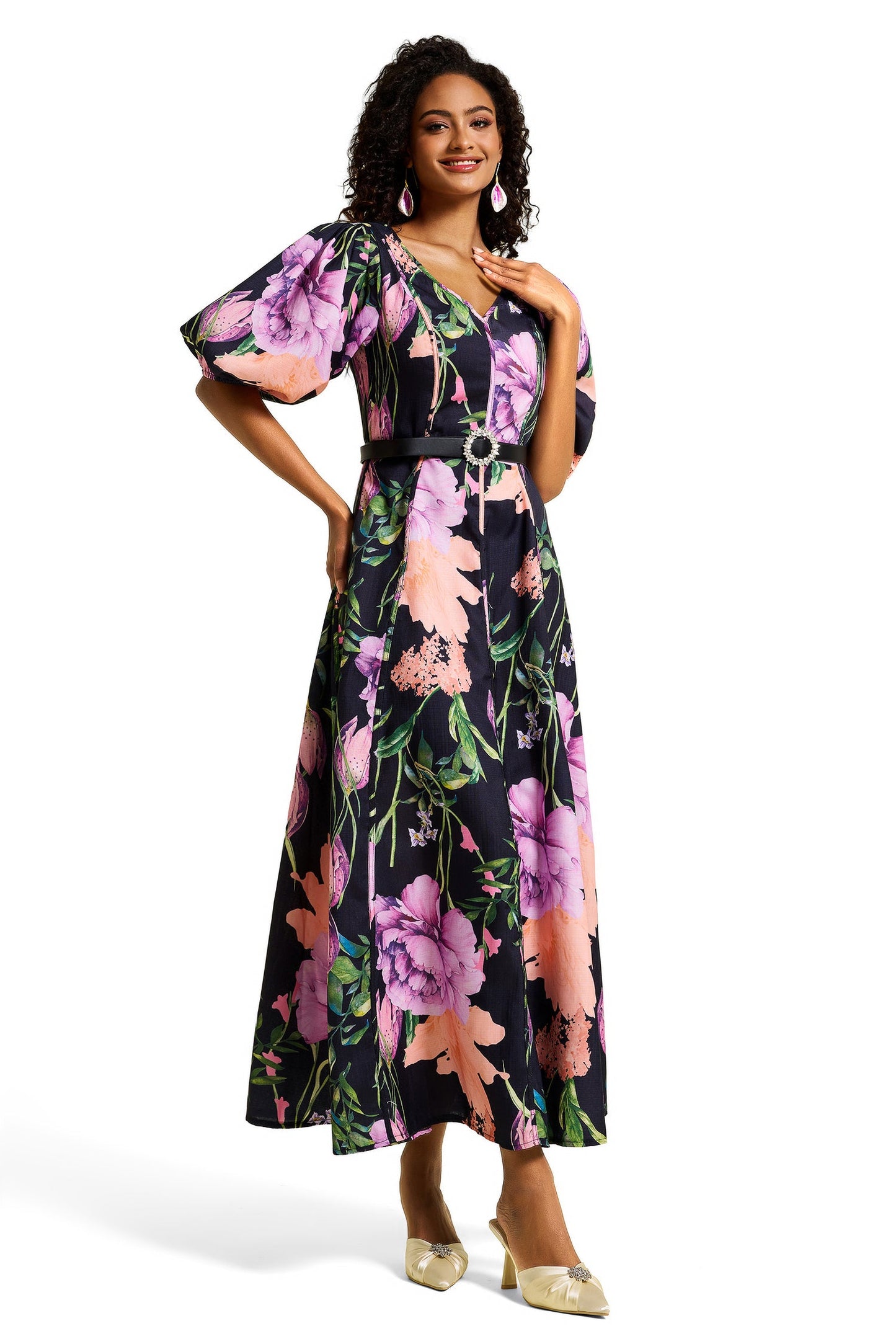 V-neck Midi Dress With Belt