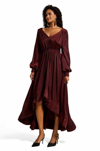 Lantern Sleeve Ruffle Midi Dress