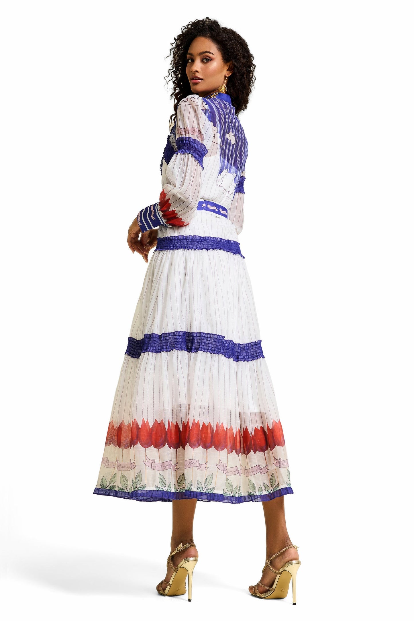 Puff Sleeve Midi Dress With Belt
