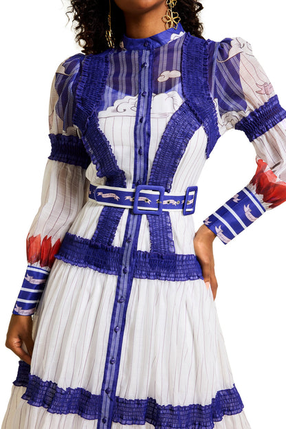 Puff Sleeve Midi Dress With Belt
