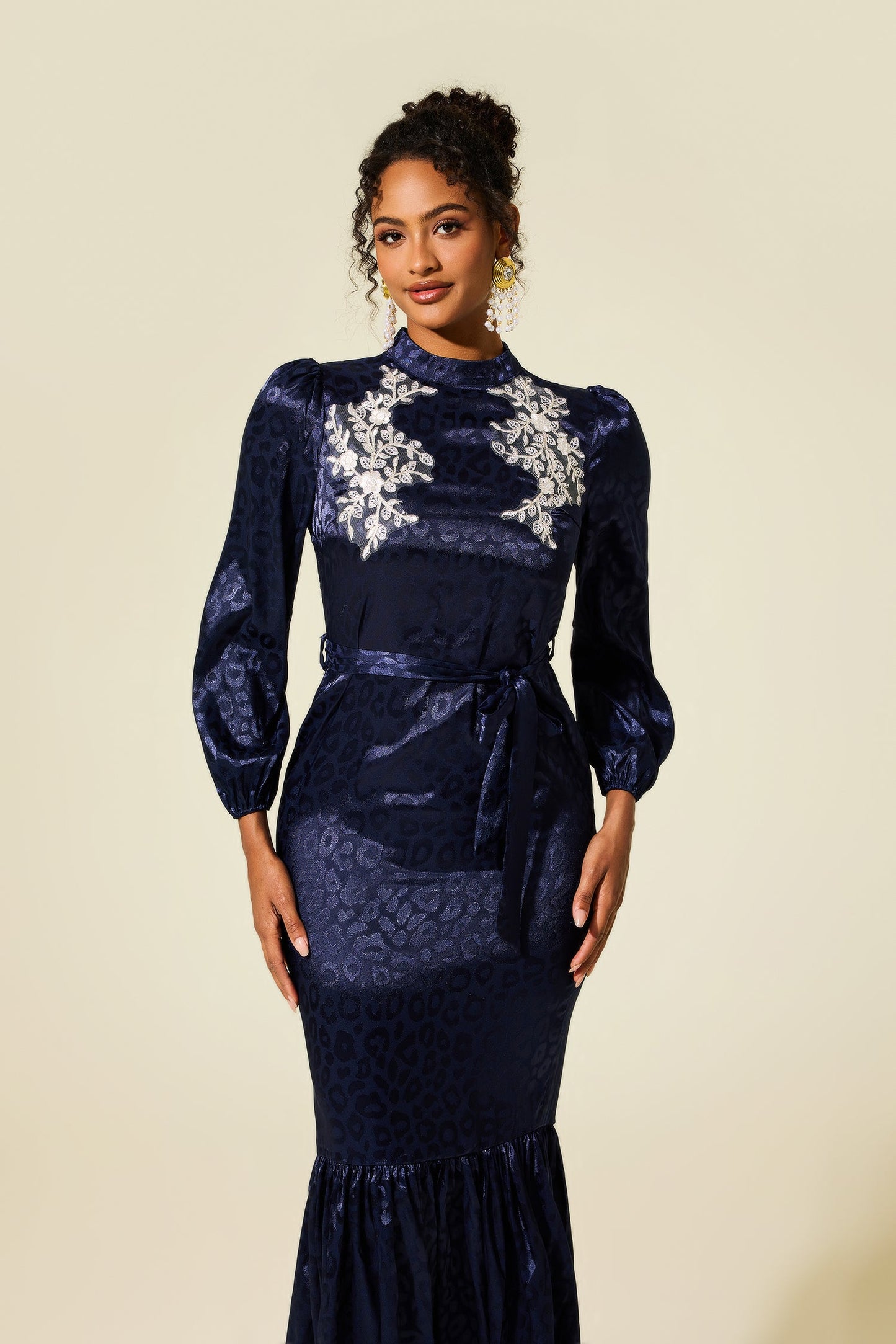 Embroidered Leopard Print Midi Dress