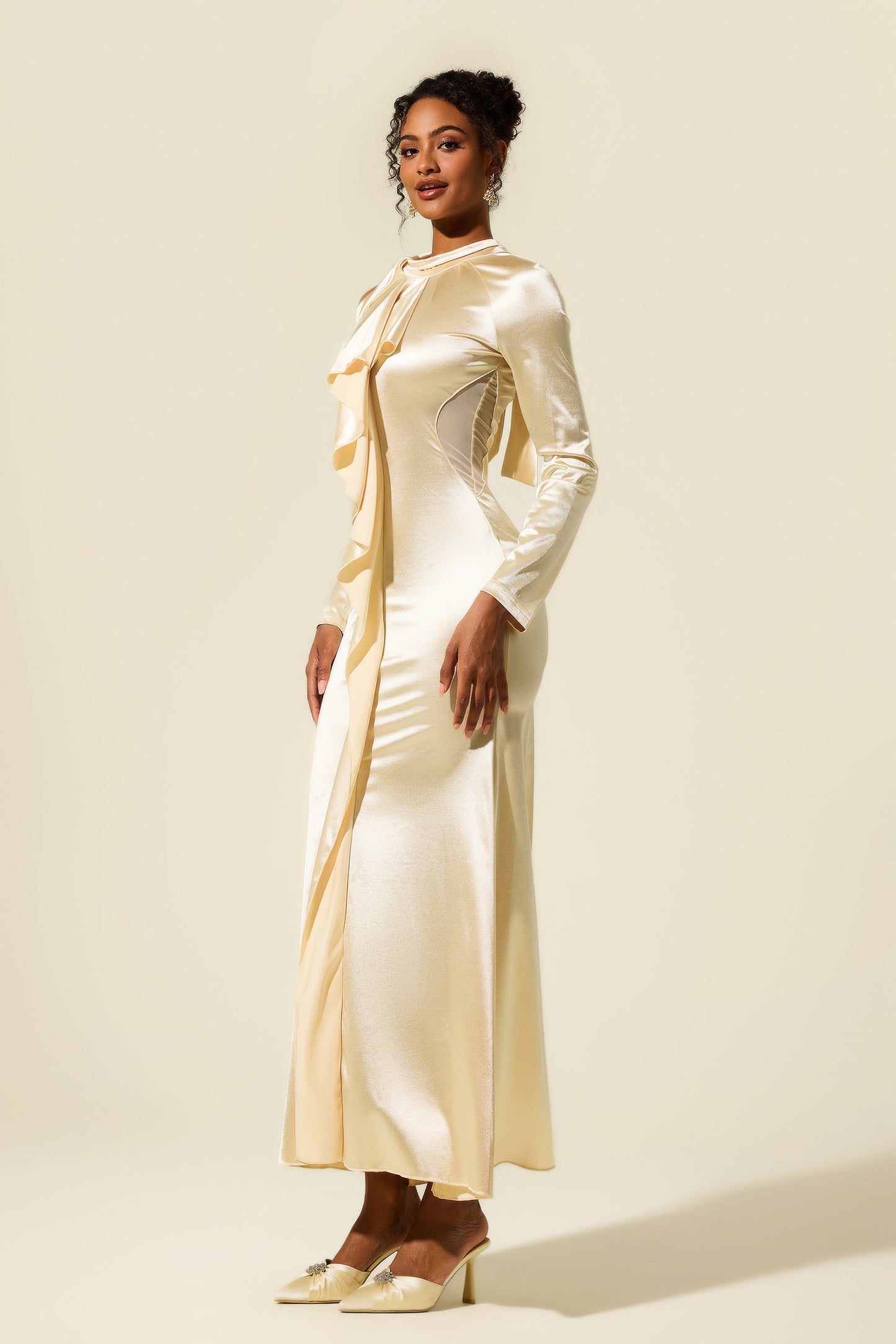 Frill Cut-out Midi Dress