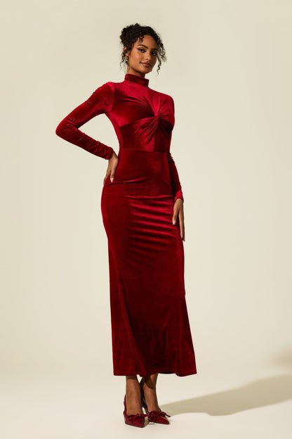 Velvet Knotted Midi Dress