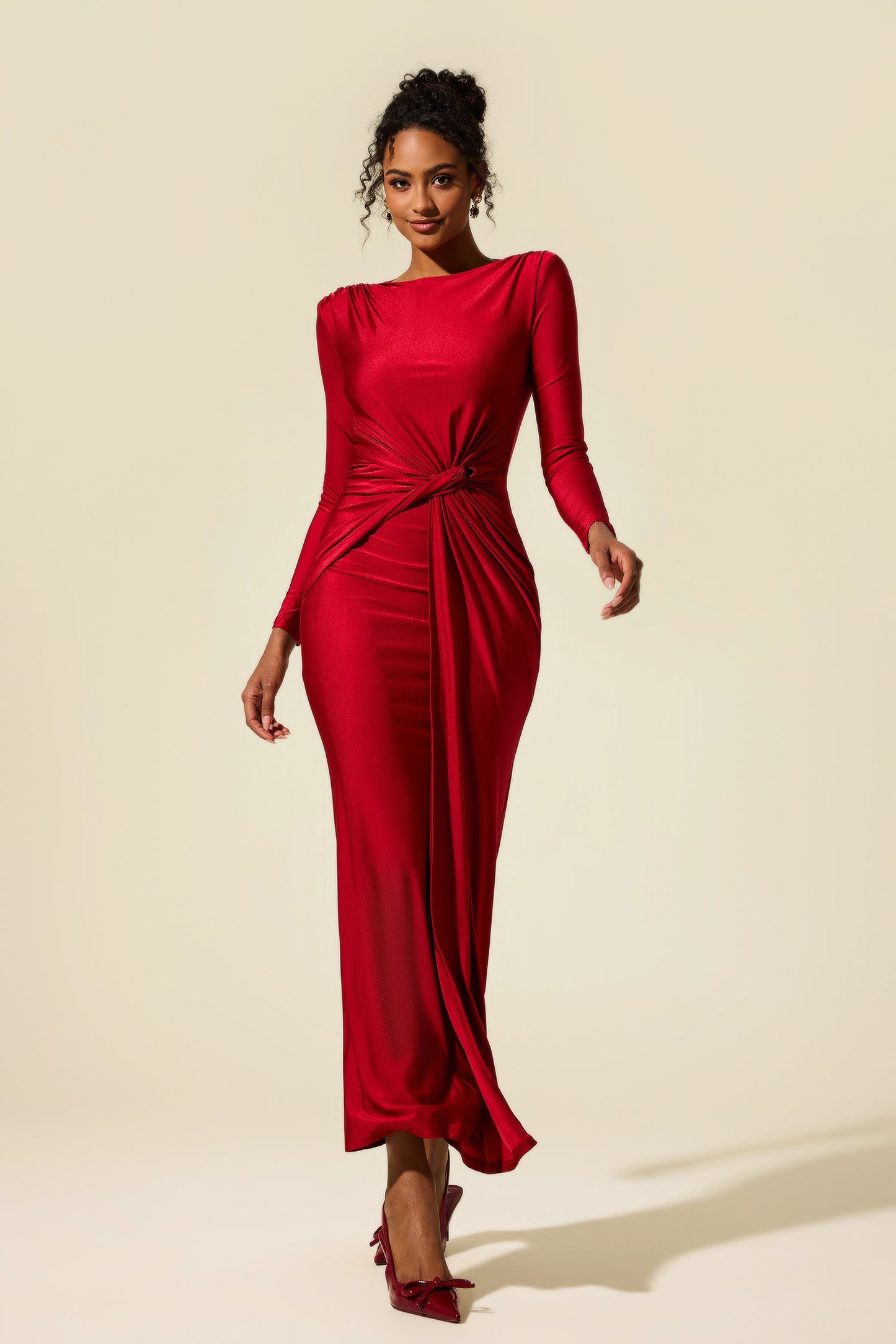 Jersey Ruched Midi Dress