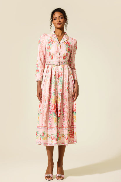 Long Sleeve Midi Dress With Belt
