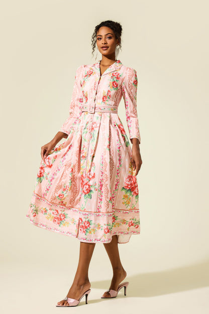 Long Sleeve Midi Dress With Belt