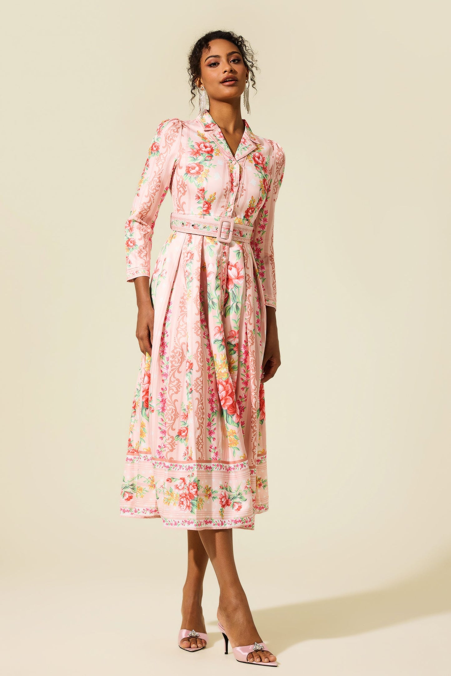 Long Sleeve Midi Dress With Belt