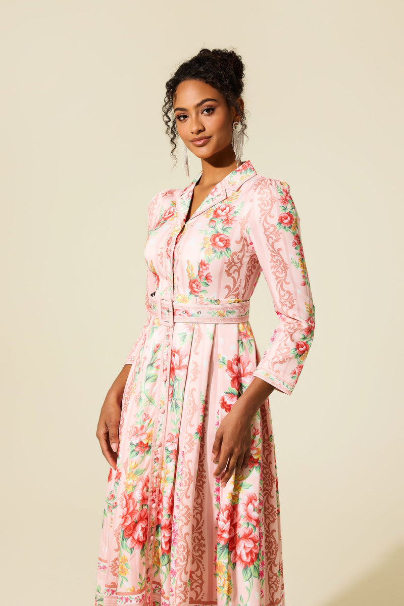 Long Sleeve Midi Dress With Belt