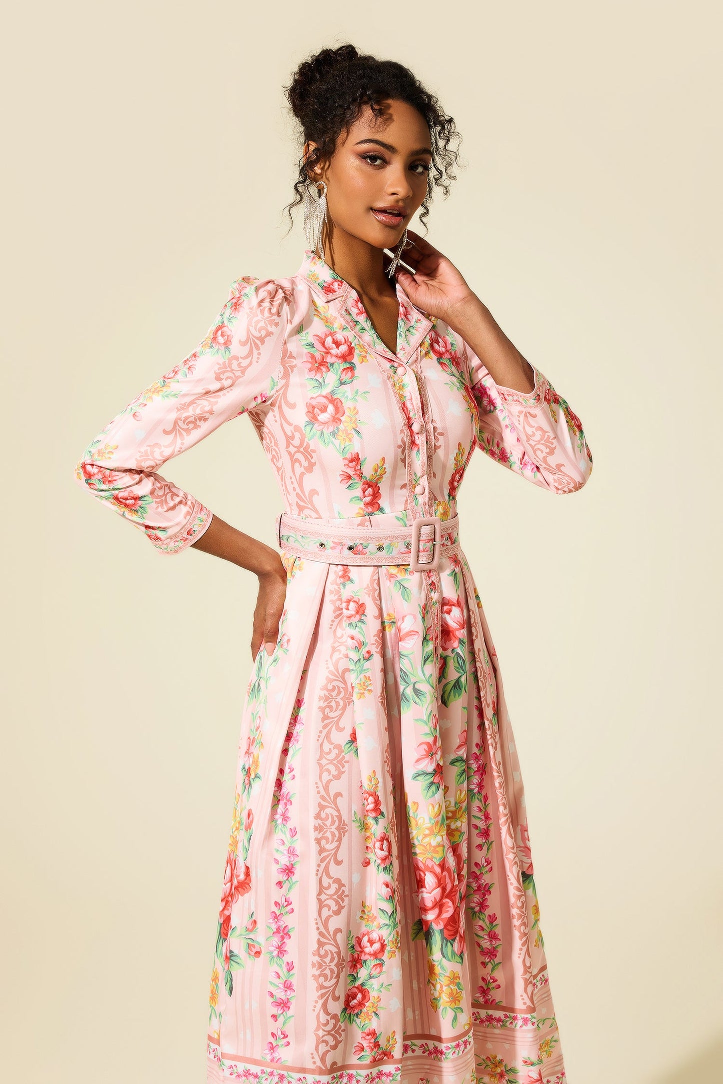 Long Sleeve Midi Dress With Belt
