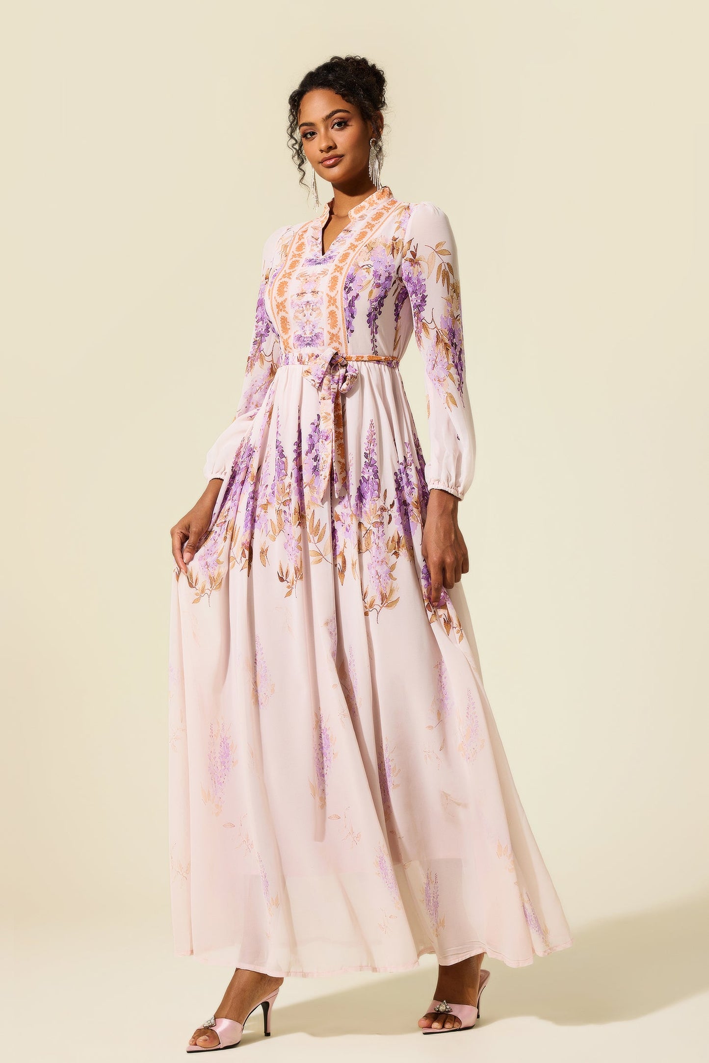Lantern Sleeve Maxi Dress With Belt