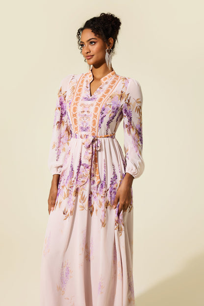 Lantern Sleeve Maxi Dress With Belt