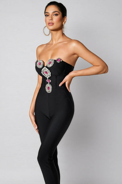 Peteas Bandage Rhinestone Strapless Jumpsuit