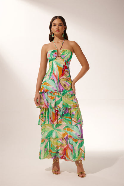 Myra Halterneck Tiered Maxi Dress