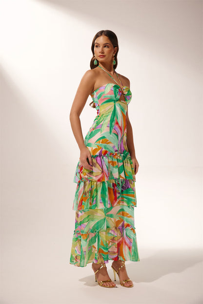 Myra Halterneck Tiered Maxi Dress