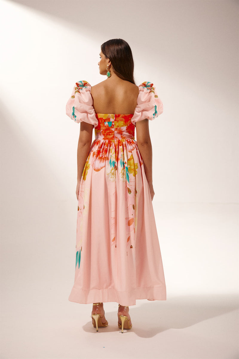 Audrey Printed Off-shoulder Midi Dress
